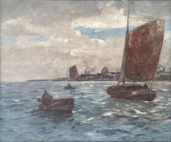 Andreas Dirks (1865-1922): Fischerboote vor einem Hafen